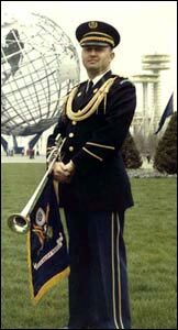 A member of the Herald Trumpets wearing the 1957 uniform